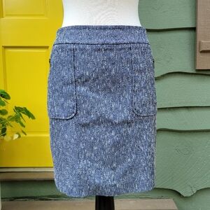 Ann Taylor Blue Knit Pencil Skirt Size 8 Zip Back EUC Tweed Workwear Classic